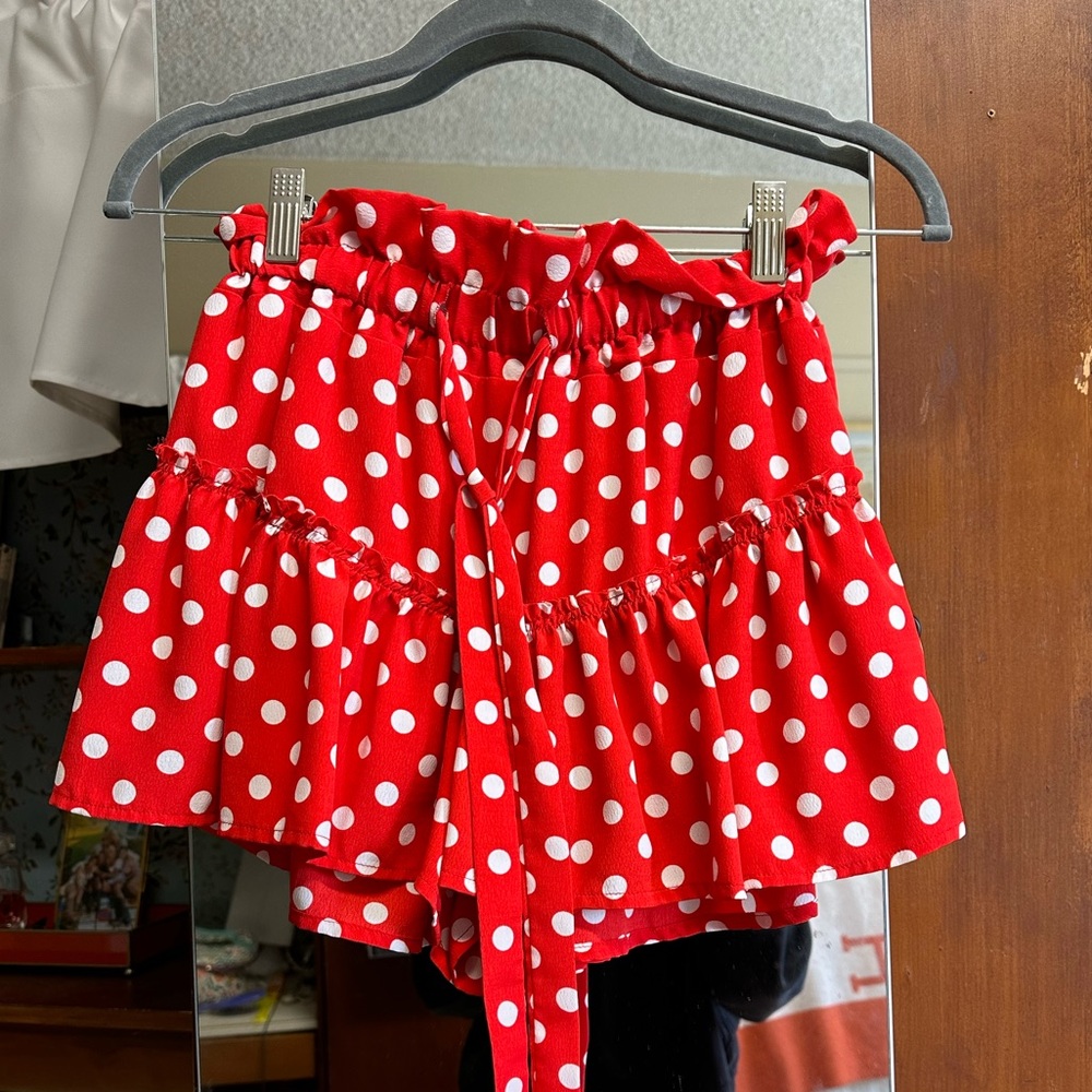 Red polka dot skort